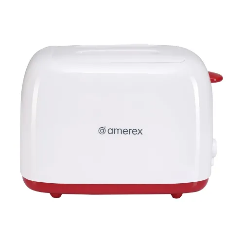 Image of Amerex 700W Krispy 2 Slice Pop-Up Toaster | 2 Slice Slots, Auto Pop-Up, Dust Lid, Cord Wrap Storage, Removable Crumb Tra