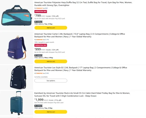 Image of American Tourister bag at minimum 70% Discount