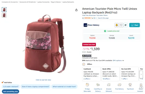 Image of American Tourister Pixie Unisex Laptop Backpack 