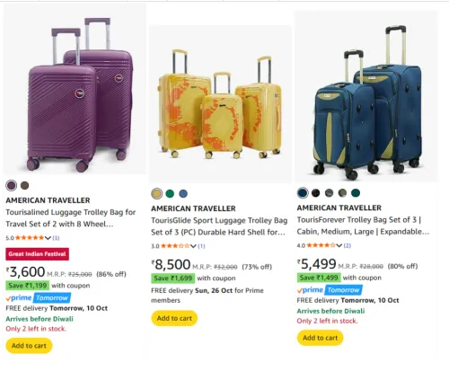 Image of AMERICAN TRAVELLER Suitcases upto 86% Discount