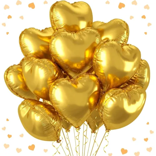 Image of AMFIN® 18 Inch Gold Heart Shaped Balloons Po5