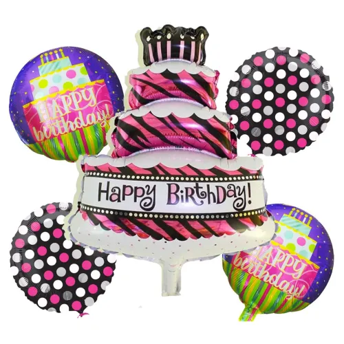Image of AMFIN Happy Birthday Cake Print Foil Balloons Pack of 5