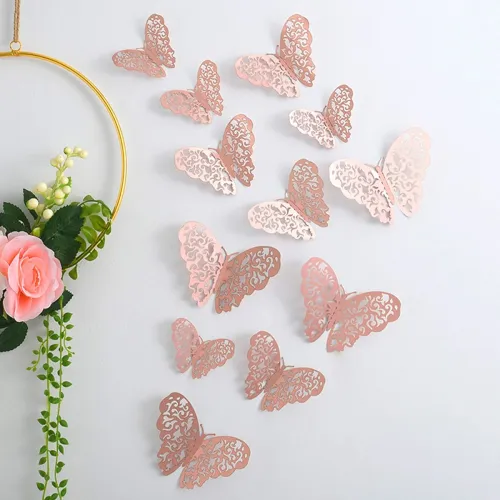 Image of AMFIN (Pack of 12) 3D Metallic Butterfly Wall Stickers