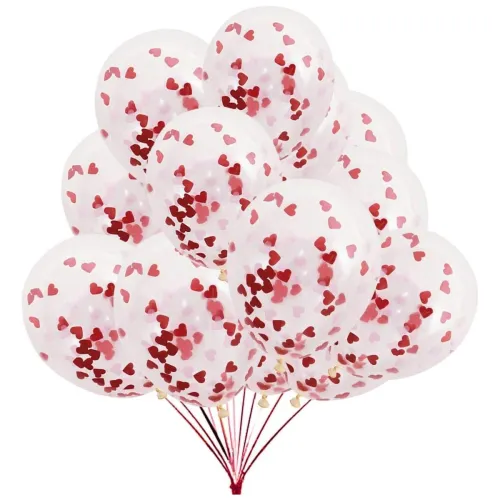 Image of AMFIN Red Heart Confetti Balloons, Pack of 10