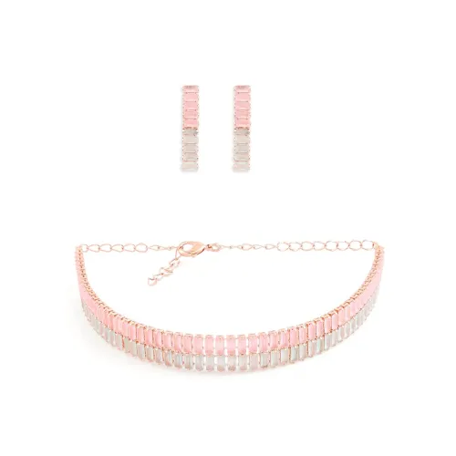 Image of Ami CZ Baguette Party Necklace & Earring Set (Green/Pink)
