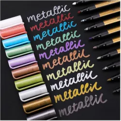 Amitasha Metallic Art Marker Paint Pen Set of 12 Water-Based Shimmer Ink Fine Tip Color Shades for Glass, Metal, Ceramic