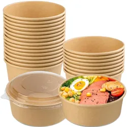 Amit Marketing 750ml Round Brown Paper Food Container with Lids - 20 Pcs