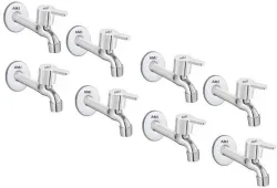 AMJ SS FLORA Long body Tap for Kitchen and Bathroom SS Chrome Finish With Wall Flange - SET OF 8 Bib Tap Faucet (Wall Mount Installation Type)