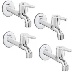 AMJ SS FLORA Long body Tap for Kitchen and Bathroom SS Chrome Finish With Wall Flange - SET OF 4 Bib Tap Faucet (Wall Mount Installation Type)