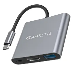 Amkette 3-in-1 Type C to HDMI Adapter USB C Hub 4K 100W PD