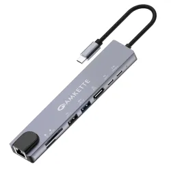 Amkette 8-in-1 Type-C Hub (4K HDMI, 100W PD, Ethernet, SD/TF)