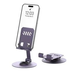 Amkette Ergo 360° Alloy Mobile Stand for Desk, Foldable Design with Stable Rotational Metallic Round Base, Multiple Heig