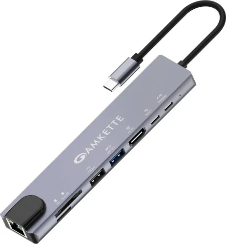 Image of AMKETTE Type C 8-in-1 Multiport Dock with 100 MBPS Ethernet USB Hub