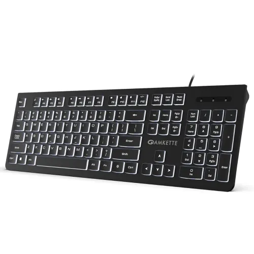 Image of Amkette Wi-Key Backlit Wired Keyboard | White Backlit with Brightness Control | Laser-Etched Keys | 12 Multi-Media Keys 
