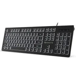 Amkette Wi-Key Backlit Wired Keyboard | White Backlit with Brightness Control | Laser-Etched Keys | 12 Multi-Media Keys 
