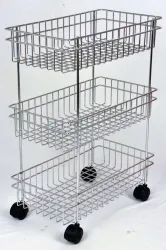 Ammedarshan 3-Layer Stainless Steel Vegetable & Fruit Trolley with Wheels