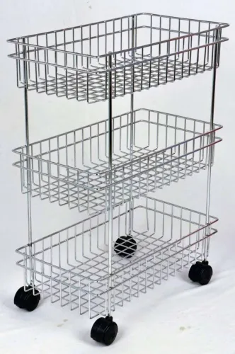 Image of AMMEDARSHAN 3-Layer Stainless Steel Kitchen Trolley with Wheels