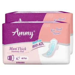 Ammy Super Absorbent Maxi Thick Sanitary Pads - 80 Pcs XL for Medium Flow | Cottony Soft, Rash Free, Leak Lock with 6-La