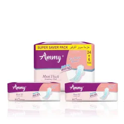 Ammy Super Absorbent Maxi Thick Sanitary Pads - 30 Pcs XXL Size for Heavy Flow & 12 Pcs XL for Medium Flow | Cottony Soft, Rash-Free, Leak-Lock with 6-Layer Shield & Active Flow Layer | Pack...