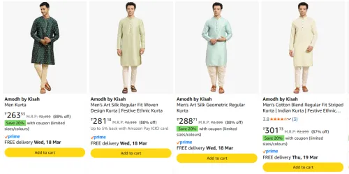 Image of Amodh by Kisah Men's Kurta Up to 90% Discount