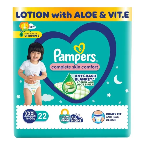 Image of Pampers Complete Skin Comfort Pants Style Baby Diapers, XXX-Large (XXXL) Size, 22 Count, Anti Rash Blanket, Lotion with 
