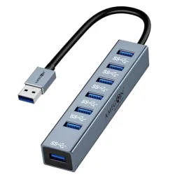 AMUH07A USB-A to 8 in 1 Multifunction Hub USB 3.0, USB3.0 X 7: 5Gbps; USB C, USB CX1: 5V/3a Extra Power, Wide Compatibility: Laptop, Flash Drive, Keyboard, Mouse, Card Reader, HDD & More