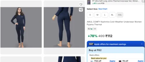 Image of AMUL COMFY Kashmira Cold-Weather Underwear Women Pyjama Thermal