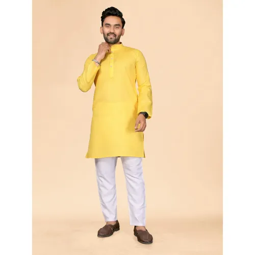Image of Anand Men's Cotton Blend Chinese Collar Casual Short Kurta