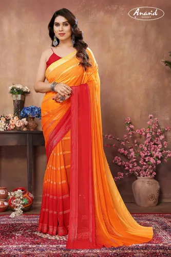 Image of Anand Sarees Bollywood Satin Saree (Red, Orange)