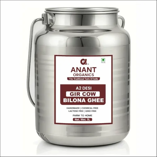 Image of Anant Organics A2 Desi Gir Cow Ghee | Vedic Bilona Method | Grass-Fed | 100% Pure & Natural Ghee Glass Bottle 5L