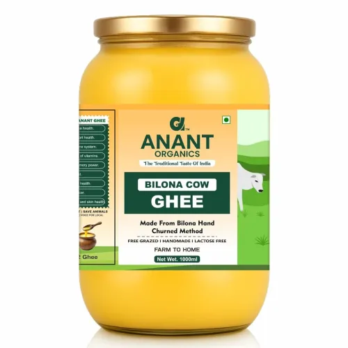 Image of Anant Organics Bilona Cow Hand Churned Vedic Method A2 Cow Milk Ghee Glass Bottle 1L