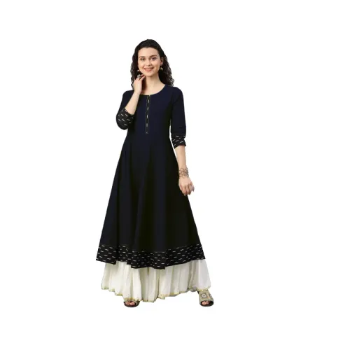 Image of Anarkali Cotton Batik Printed Lace Border Umbrella Style Kurti Gown