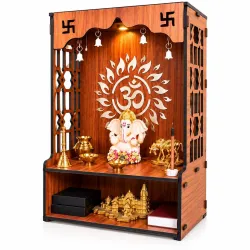 Anchara Wooden Temple for Home | Handcrafted Pooja Mandir | Wall Mounted Mandir for Pooja Room | Small Home Temple for Ram, Krishna, Ganesh, Sai Baba Size (H- 15.5, L- 11.5, W-11 Inch)