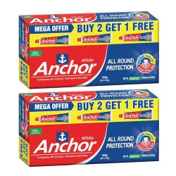 Anchor All Round Protection White Toothpaste 900g (450g x 2) | Fluoride & Calcium | Fresh Breath | 100% Vegetarian | Meg