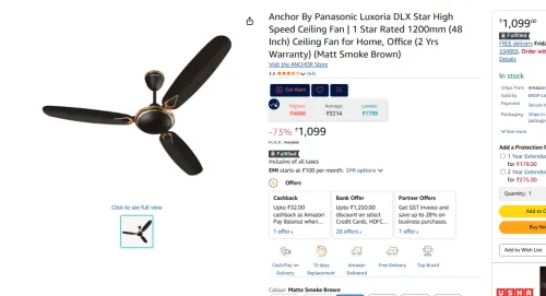 Image of Anchor By Panasonic Luxoria DLX Star High Speed Ceiling Fan 