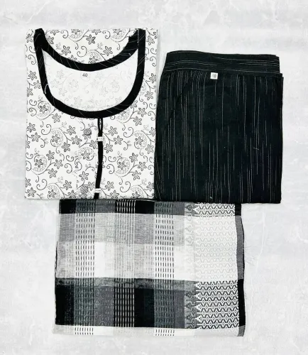 Image of Andheriyas Cotton Blend Kurta Pant Dupatta Set