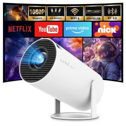 Android TV: 270° Rotation Mini Projector with Bluetooth and WiFi 6, Auto Keystone Portable Projector 1080p 4K Compatible