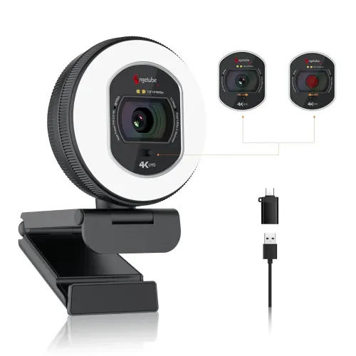 Image of Angetube 4K Webcam for PC, Full HD 1080P@60FPS Streaming Camera with Light