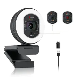 Angetube 4K Webcam for PC, Full HD 1080P@60FPS Streaming Camera with Light
