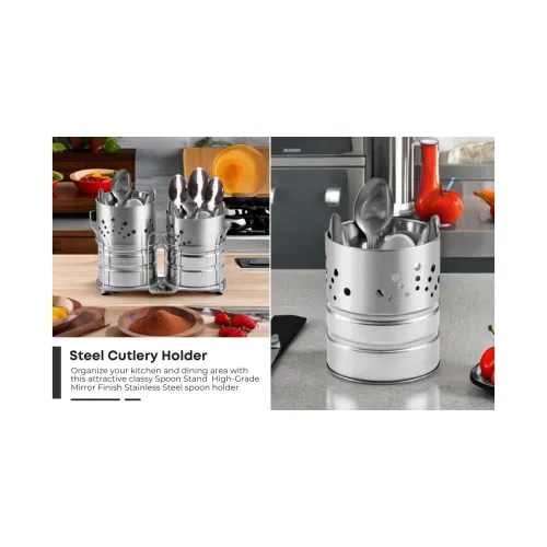 Image of ANIAN Stainless Steel 2-Compartment Cutlery Holder for Kitchen 