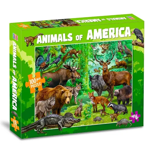 Image of Animals of America Puzzle Box for Kids – 100 Piece Jigsaw Puzzle