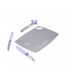 Anjali 4-Piece Kitchen Tool Set – 1 Knife, 1 Peeler, 1 Chopping Board, 1 Lighter – Ideal for Cooking, Food Prep, and Various Uses for Home & Kitchen- Purple