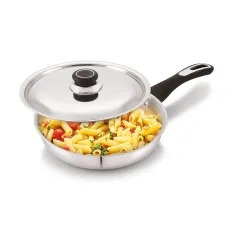 Anjali FPFP22 Stainless Steel Pro Fry Pan 22 cm with Stainless Steel Lid Induction and Gas Stove Base 1300 ml