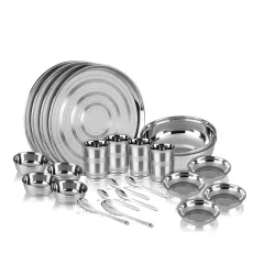 Anjali Stainless Steel Solid Dinner Set, 24 Pieces, Silver