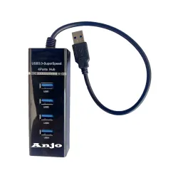 Anjo 4-Port USB 3.0 Hub – High-Speed Plug & Play Adapter