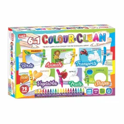 Ankit Toys & Games 6 in 1 Color & Clean Learning Cards | Reusable Flash Cards, Oil Pastels Colors & Duster | Brain Boost