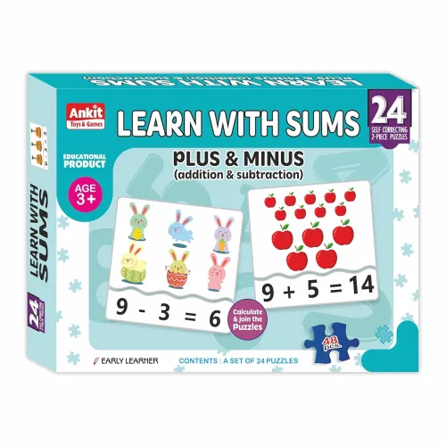 Image of Ankit Toys & Games Learn with Sums Educational Jigsaw Puzzle for Kids - Addition & Subtraction 24 Self-Correcting Puzzle