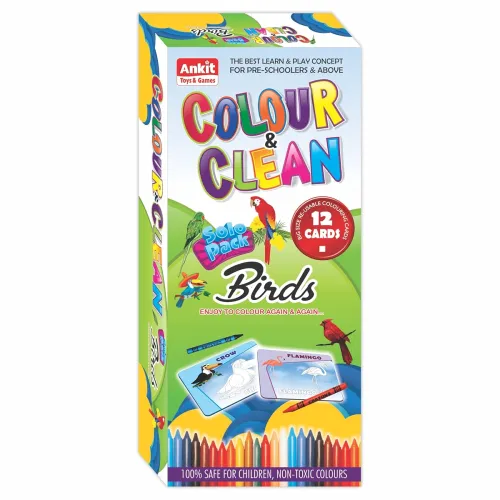 Image of Ankit Toys & Games Color & Clean Birds Solo Pack | Reusable Flash Cards, Oil Pastels Colors and Duster | Brain Boosting 
