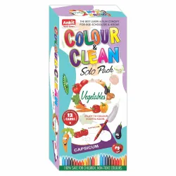 Ankit Toys & Games Color & Clean Vegetables Solo Pack | Reusable Flash Cards, Oil Pastels Colors & Duster | Brain Boosting game for Toddlers | Set of 12 Coloring Cards in Box for Age 3 Years...