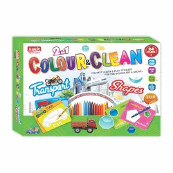 Ankit Toys & Games 2 in 1 Color & Clean Transports and Shapes Reusable Flash Cards, Oil Pastels Colors & Duster| Set of 24 Cards in a Box, Brain Boosting Game for Age 3 Years & Above